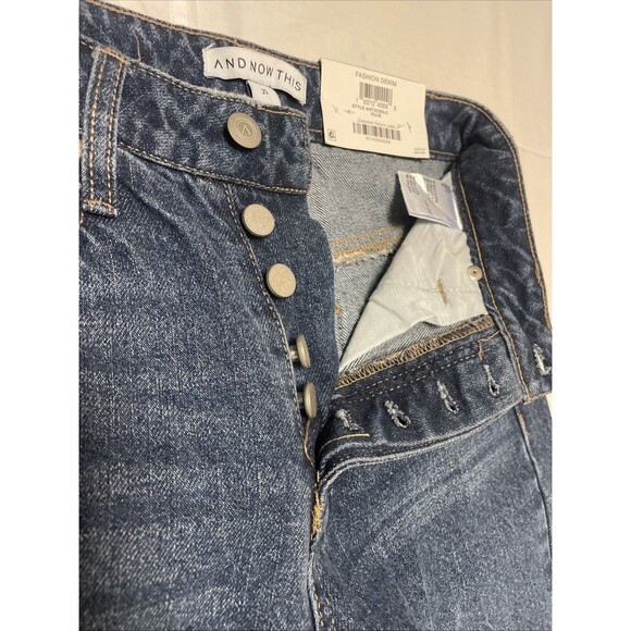 AND NOW THIS Womens Size 25 Wide Leg Ripped Distressed Denim Dark Blue Jeans - Picture 5 of 8